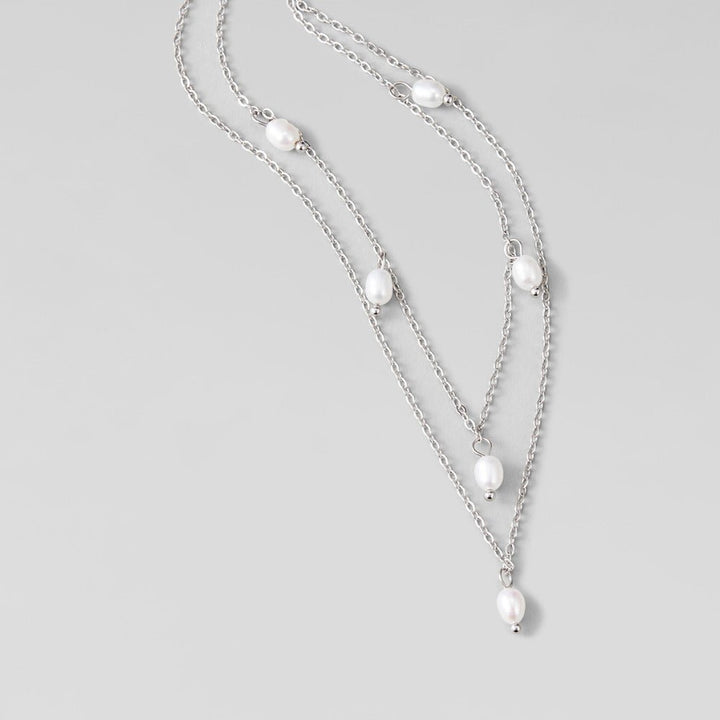 Kayla Pearl Drop Layered Silver Necklace