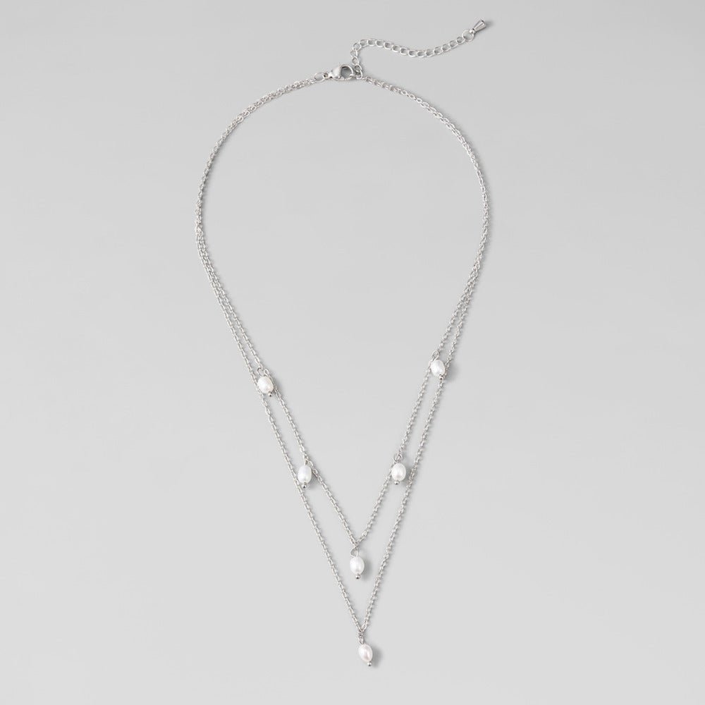 Kayla Pearl Drop Layered Silver Necklace