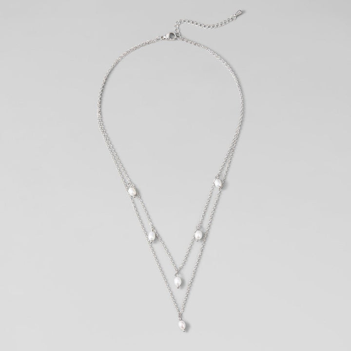 Kayla Pearl Drop Layered Silver Necklace